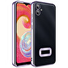 Başkenttekno Samsung Galaxy A07 Kılıf Logo Gösteren Parlak Kenarlı Kamera Lens Korumalı Şeffaf Omega Silikon Kapak Lila
