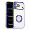 Başkenttekno iPhone 17 Pro Kılıf Logo Gösteren Parlak Kenarlı Kamera Lens Korumalı Şeffaf Omega Silikon Kapak Lila