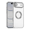 Başkenttekno iPhone 17 Air Kılıf Logo Gösteren Parlak Kenarlı Kamera Lens Korumalı Şeffaf Omega Silikon Kapak Gümüş