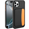 Başkenttekno iPhone 11 Uyumlu Kartlıklı Süni Deri X-Kart Cüzdan Silikon Kapak Siyah 