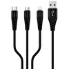 Polosmart PBS412 Type-C -Micro USB -Lightning 3 in 1 1.2 M Siyah Şarj Kablosu