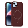 Başkenttekno iPhone 14 Kılıf M-Safe Şarj Özellikli Kamera Korumalı Premium Elio Sert PC Kapak Bordo 