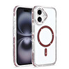 Başkenttekno iPhone 16 Kılıf Premium M-Safe Şarj Özellikli Şeffaf Kenari Taşli Simli Tera Silikon Kapak Mürdüm 