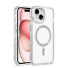 Başkenttekno iPhone 15 Kılıf Premium M-Safe Şarj Özellikli Şeffaf Kenari Taşli Simli Tera Silikon Kapak Şeffaf
