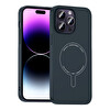 Başkenttekno iPhone 14 Pro Max Kılıf M-Safe Şarj Özellikli Kamera Korumalı Premium Elio Sert PC Kapak Lacivert 