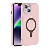 Başkenttekno iPhone 14 Kılıf M-Safe Şarj Özellikli Kamera Korumali Premium Soft Aris Silikon Kapak Açık Pembe