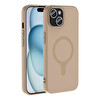 Başkenttekno iPhone 15 Kılıf M-Safe Şarj Özellikli Kamera Korumali Premium Soft Aris Silikon Kapak Krem 