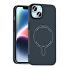 Başkenttekno iPhone 13 Kılıf M-Safe Şarj Özellikli Kamera Korumalı Premium Elio Sert PC Kapak Lacivert 
