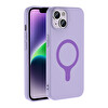 Başkenttekno iPhone 14 Kılıf M-Safe Şarj Özellikli Kamera Korumali Premium Soft Aris Silikon Kapak Lila