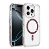 Başkenttekno iPhone 16 Pro Kılıf Premium M-Safe Şarj Özellikli Şeffaf Kenari Taşli Simli Tera Silikon Kapak Mürdüm 
