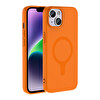 Başkenttekno iPhone 14 Kılıf M-Safe Şarj Özellikli Kamera Korumali Premium Soft Aris Silikon Kapak Turuncu