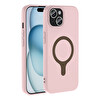 Başkenttekno iPhone 15 Kılıf M-Safe Şarj Özellikli Kamera Korumali Premium Soft Aris Silikon Kapak Açık Pembe
