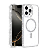 Başkenttekno iPhone 16 Pro Max Kılıf Premium M-Safe Şarj Özellikli Şeffaf Kenari Taşli Simli Tera Silikon Kapak Şeffaf