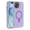 Başkenttekno iPhone 15 Kılıf M-Safe Şarj Özellikli Kamera Korumali Premium Soft Aris Silikon Kapak Lila