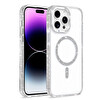 Başkenttekno iPhone 14 Pro Max Kılıf Premium M-Safe Şarj Özellikli Şeffaf Kenari Taşli Simli Tera Silikon Kapak Şeffaf
