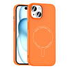 Başkenttekno iPhone 15 Kılıf M-Safe Şarj Özellikli Kamera Korumalı Premium Elio Sert PC Kapak Turuncu