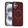 Başkenttekno iPhone 16 Kılıf M-Safe Şarj Özellikli Kamera Korumalı Premium Elio Sert PC Kapak Bordo 