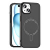 Başkenttekno iPhone 15 Kılıf M-Safe Şarj Özellikli Kamera Korumalı Premium Elio Sert PC Kapak Siyah 