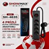 Showmax SH-4635 Dijital Göstergeli 4'lü 2 Metre Kablolu Akım Korumalı Grup Priz