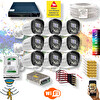 Qromax 9 Kameralı Set - Gece Renkli Gösteren Hareket Algılayan 5MP SONY Lensli 4 Ultra Warm Ledli Kamera Seti 2304W-9016