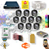 Qromax 10 Kameralı Set - Gece Renkli Gösteren Hareket Algılayan 5MP SONY Lensli 4 Ultra Warm Ledli Kamera Seti 2304W-9016