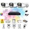 Qromax 3 Kameralı Set - Yapay Zeka Özellikli Gece Renkli SONY Lensli 12 Warm Ledli Güvenlik Kamerası Seti 312W-104