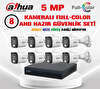 Dahua 5 MP 8 Kameralı Sesli 30 Metre Renkli Gece Görüşlü Full HD Kamera Seti