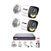 Fury 2 Kameralı 4 Warm LED Gece Renkli Görüş Cepten İzle Su Geçirmez Güvenlik Kamerası Seti 320 GB