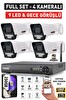 IDS 4 Kameralı Full HD 5MP Lensli Gece Görüşlü 9 LED Güvenlik Kamerası Seti 250 GB