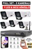 IDS 5 Kameralı 5MP Lensli Full HD Gece Görüşlü 9 LED Güvenlik Kamerası Seti Hard Disksiz
