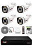 Fury 4 Kameralı 5MP Lens 1080P 6 Warm LED Renkli Gece Görüşlü Güvenlik Kamera Sistemi 250GB 1606