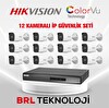 Hikvision 12 Kameralı 2 Mp ColorVu IP Güvenlik Kamera Seti DS-2CD1027G2H-LIUF - Dahili Mikrofonlu