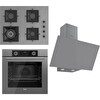 Ferre Flameart SC Serisi Gri Ankastre Set (SC408-WFA - XE63CPR - D079) - 65 CM'lik Kare Döküm Izgara-Wok