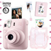 Fujifilm Instax Mini 12 Pembe Fotoğraf Makinesi 10'lu Film-Kıskaçlı Stand-PVC Albüm ve Simli Pleksi Kılıf Seti