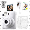 Fujifilm Instax Mini 12 Beyaz Fotoğraf Makinesi - 20'li Film - Kıskaçlı Resim Standı ve Simli Pleksi Kılıf Seti