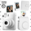 Fujifilm Instax Mini 12 Beyaz Fotoğraf Makinesi-10'lu Film-Çerçeve-Kare Albüm ve Deri Kılıf Seti