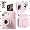 Fujifilm Instax Mini 12 Pembe Şipşak Fotoğraf Makinesi - 10'lu Film Mini Albüm ve Deri Kılıf Seti