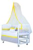 Babycom Beyaz Rüya 60x120 CM Anne Yanı Sallanır Tekerlekli Beşik - Sarı Biyeli Uyku Seti