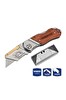 Workpro WP211014 Ağır Hizmet Paslanmaz Çelik/Ahşap Gövde Katlanır Rötuş Maket Bıçağı-10 Adet Yedek Bıçak