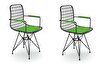 Kenzlife Knsz Mazlum Kolçaklı Siyah Yeşil Kafes Tel Sandalye 2 Adet