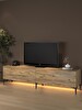 Wood'n Love Napoli 200 CM Led Işıklı Geniş Dolaplı Minifiksli TV Ünitesi Atlantik Çam