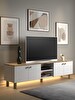 Wood'n Love Nora Bohem Ledli 4 Kapaklı 2 Raflı Dolaplı 180 CM TV Ünitesi Atlantik Çam - Beyaz