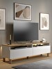 Wood'n Love Nora Bohem Ledli 2 Kapaklı 2 Raflı Dolaplı 150 CM TV Ünitesi Atlantik Çam - Beyaz