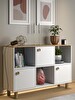 Wood'n Love Nora Bohem 120x87x35 CM 3 Kapak 3 Bölme Ledli Çok Amaçlı Konsol Dolap - Atlantik Çam-Beyaz