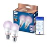 Philips Smart Lighting LED Ampul A60 E27 100W Eşdeğer RGB 2'li Paket - Google Home - Alexa - HomeKit ve Matter Uyumlu