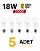 Şahnet 18W E27 LED Ampul 3000K Sarı Işık Led Lamba -  5 Adet