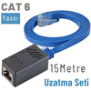 Irenis 15 Metre CAT6 Kablo Uzatma Seti Yassı Ethernet Kablo ve Ekleyici Mavi