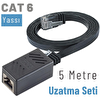 Irenis 5 Metre CAT6 Kablo Uzatma Seti Yassı Ethernet Kablo ve Ekleyici Siyah
