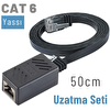 Irenis 50 Cm CAT6 Kablo Uzatma Seti Yassı Ethernet Kablo ve Ekleyici Siyah