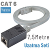 Irenis 7.5 Metre CAT6 Kablo Uzatma Seti Yassı Ethernet Kablo ve Ekleyici Gri